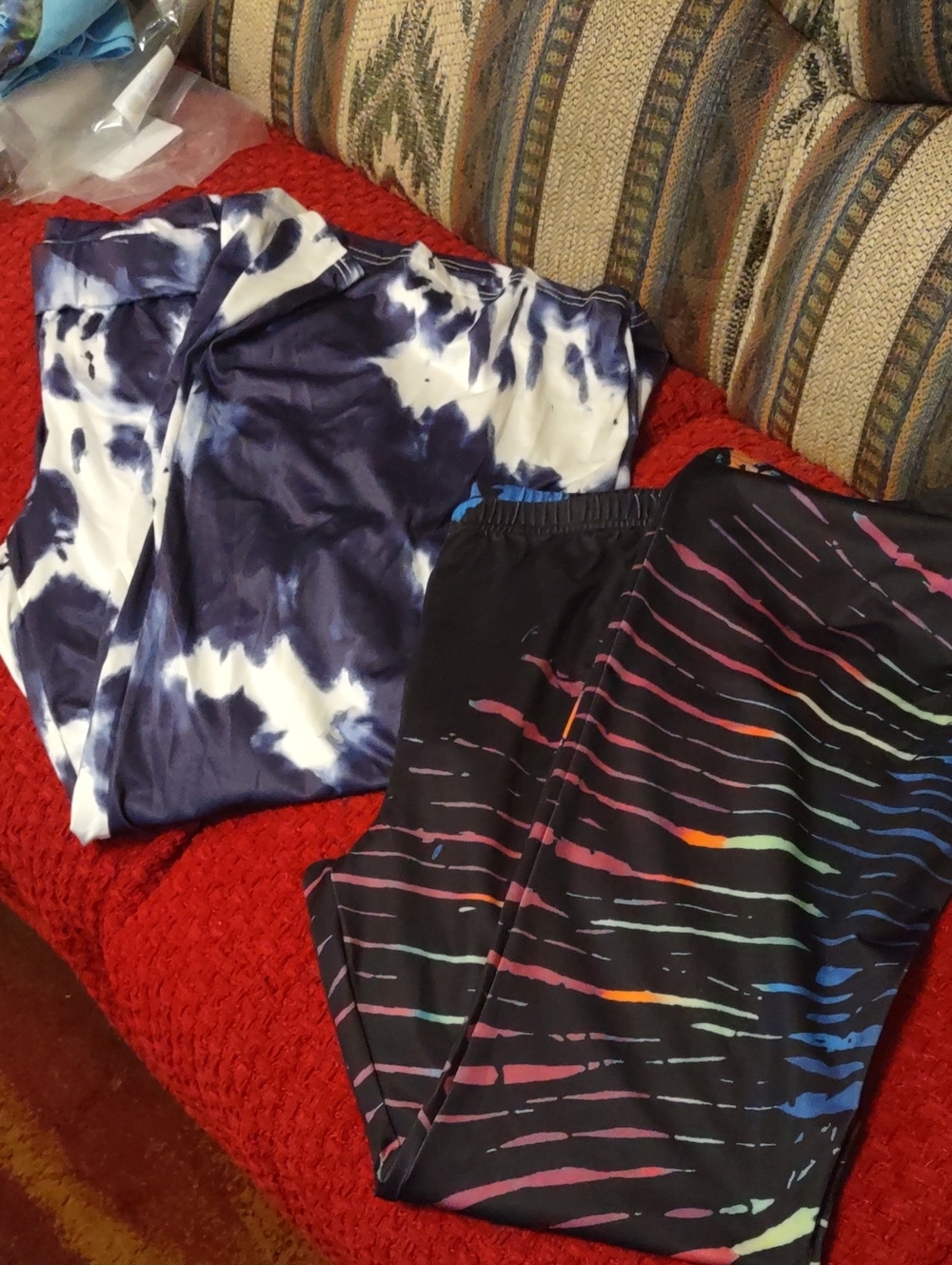Lot of two way big polyester tie-dye style pants.